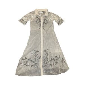 Johnny Was Biya Silk Nylon Sz S Mesh Embroidered Dress Y2K Fairycore Cottagecore